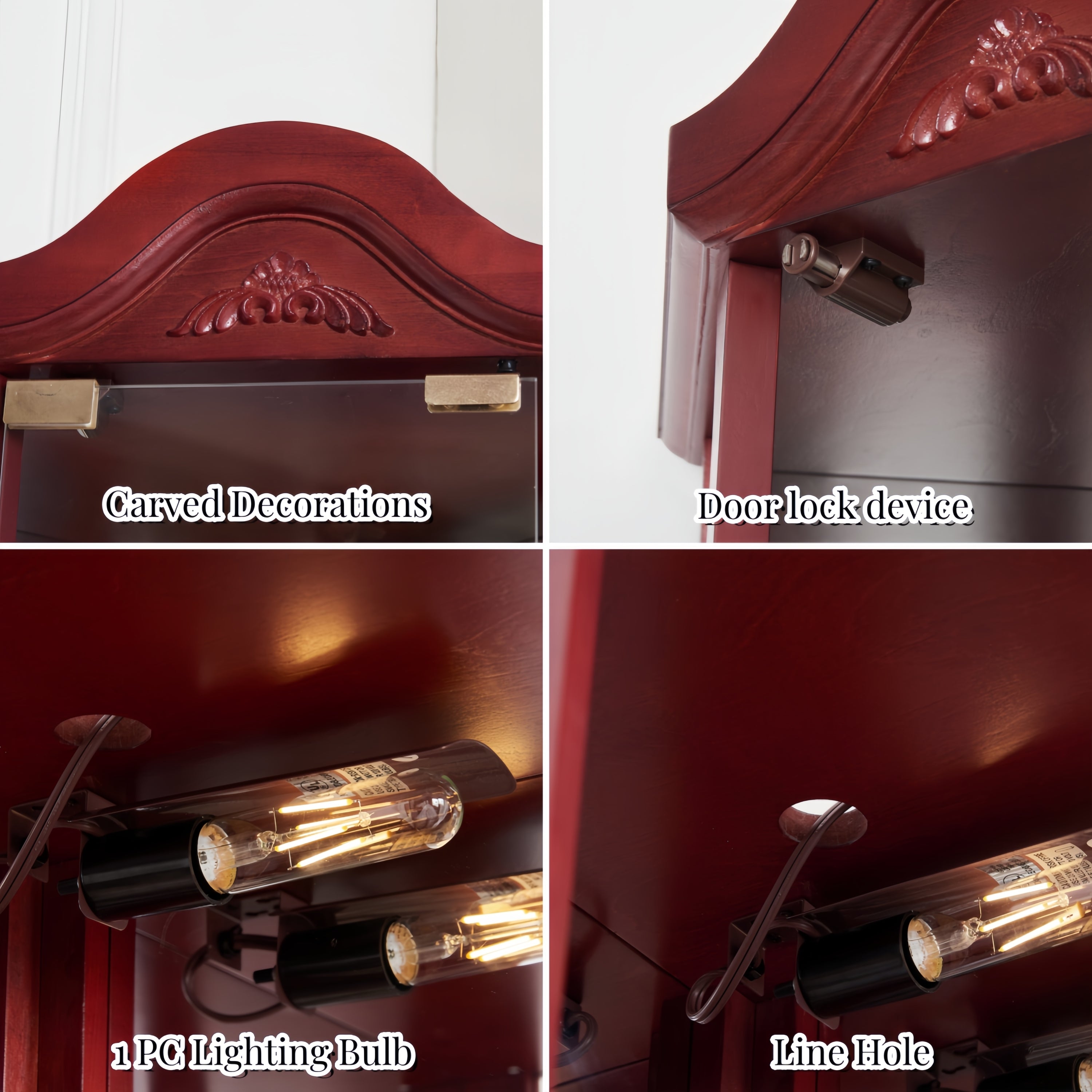 Glass Cabinet Lighted Corner Cabinet Corner Display Curio Cabinet, Glass Display With Light(Included)Bar Cabinet,Wine Cabinet with Adjustable Glass Shelves Carved Decoration Cherry Light(Included) - Grand Goldman Shop