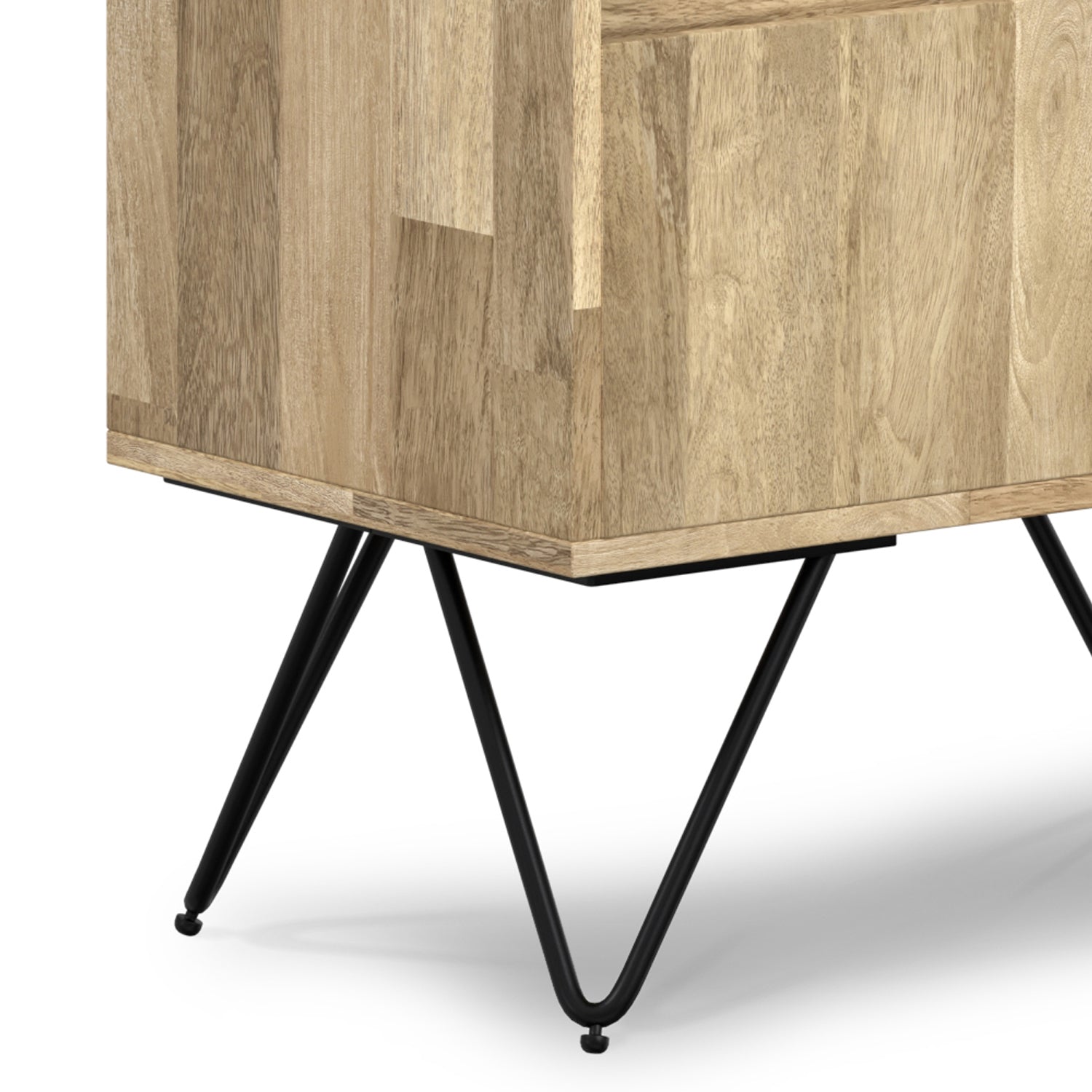 Hunter Tall Bookcase in Natural Finish with Black Metal Legs, Solid Mango Wood, 14D x 24W x 64H inches - Grand Goldman