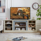 Large TV Desk Storage Rack with Faux Stacked Stone Surround,Media Console Table with Large Storage Cabinet,Modern TV Media Entertaionment Stand,WHITE, 70.12'W*15.35'D*25.83'H - Grand Goldman Shop