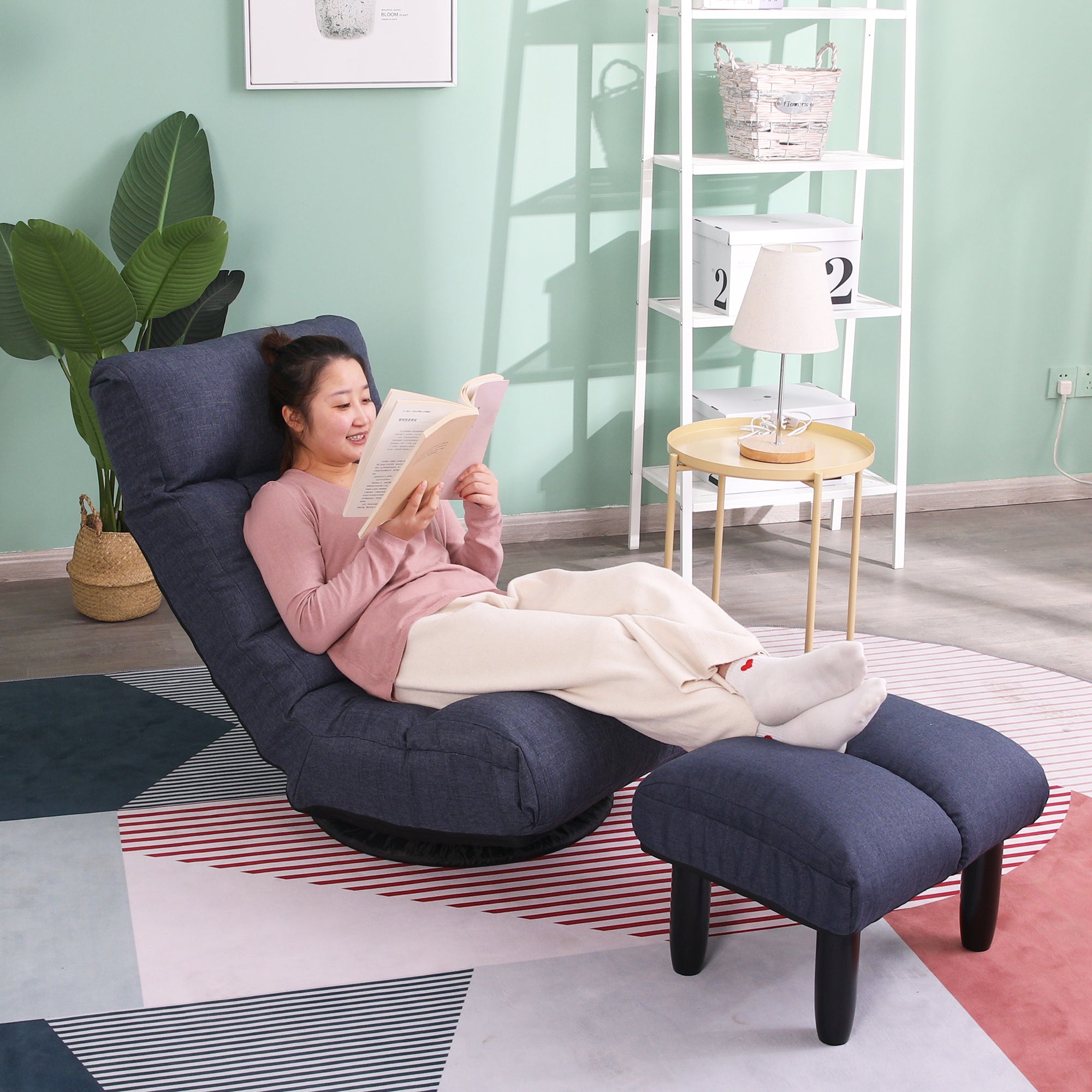 Navy Adjustable Japanese Reclining Floor Chair Sofa with Metal Frame for Living Room & Balcony - Grand Goldman Shop