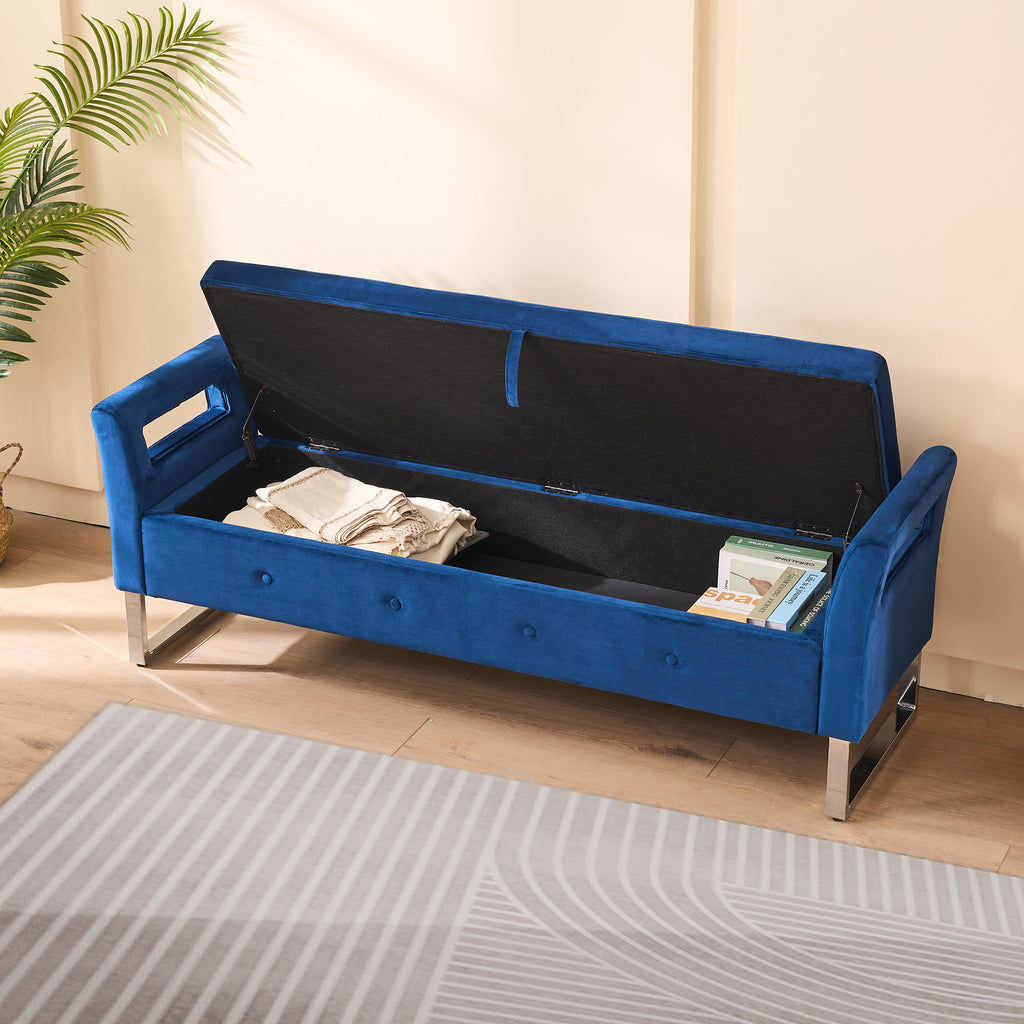 67.91' Wide Storage Soft Ottoman Bench with Armrests,Footrest Bed End Stool for Living Room, Dorm, Entryway and Bedroom, Navy - Grand Goldman Shop