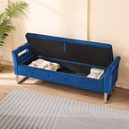 67.91' Wide Storage Soft Ottoman Bench with Armrests,Footrest Bed End Stool for Living Room, Dorm, Entryway and Bedroom, Navy - Grand Goldman Shop