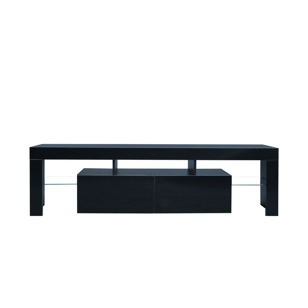 Modern Black TV Stand, 20 Colors LED TV Stand w/Remote Control Lights - Grand Goldman Shop