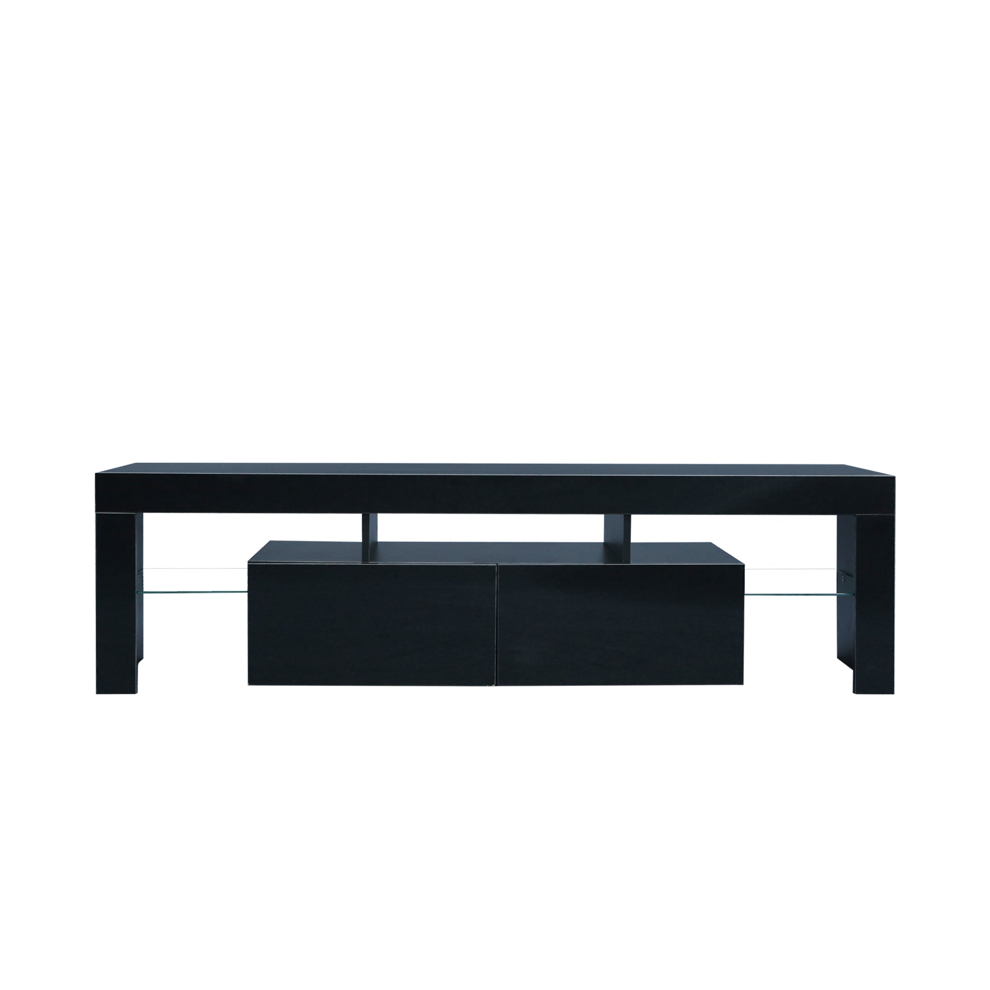 Modern Black TV Stand, 20 Colors LED TV Stand w/Remote Control Lights - Grand Goldman Shop