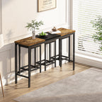 Modern Design Kitchen Dining Table, Pub Table, Long Dining Table Set with 3 Stools, Convenient Hanging Stool Design, Natural+Black,(Same SKU:W757P146463) - Grand Goldman Shop