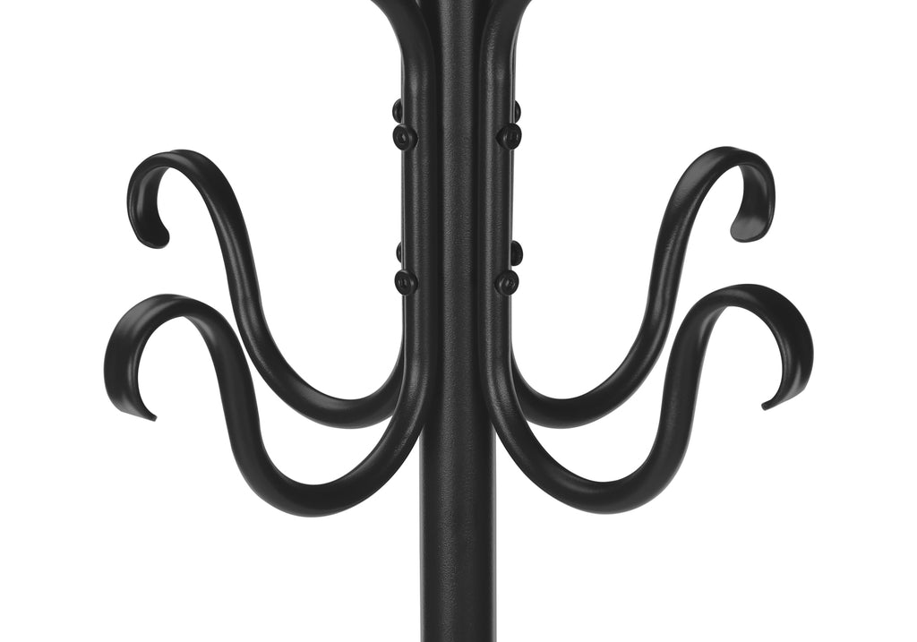 Coat Rack, Hall Tree, Free Standing, 8 Hooks, Entryway, 74'h, Bedroom, Black Metal, Transitional - Grand Goldman Shop