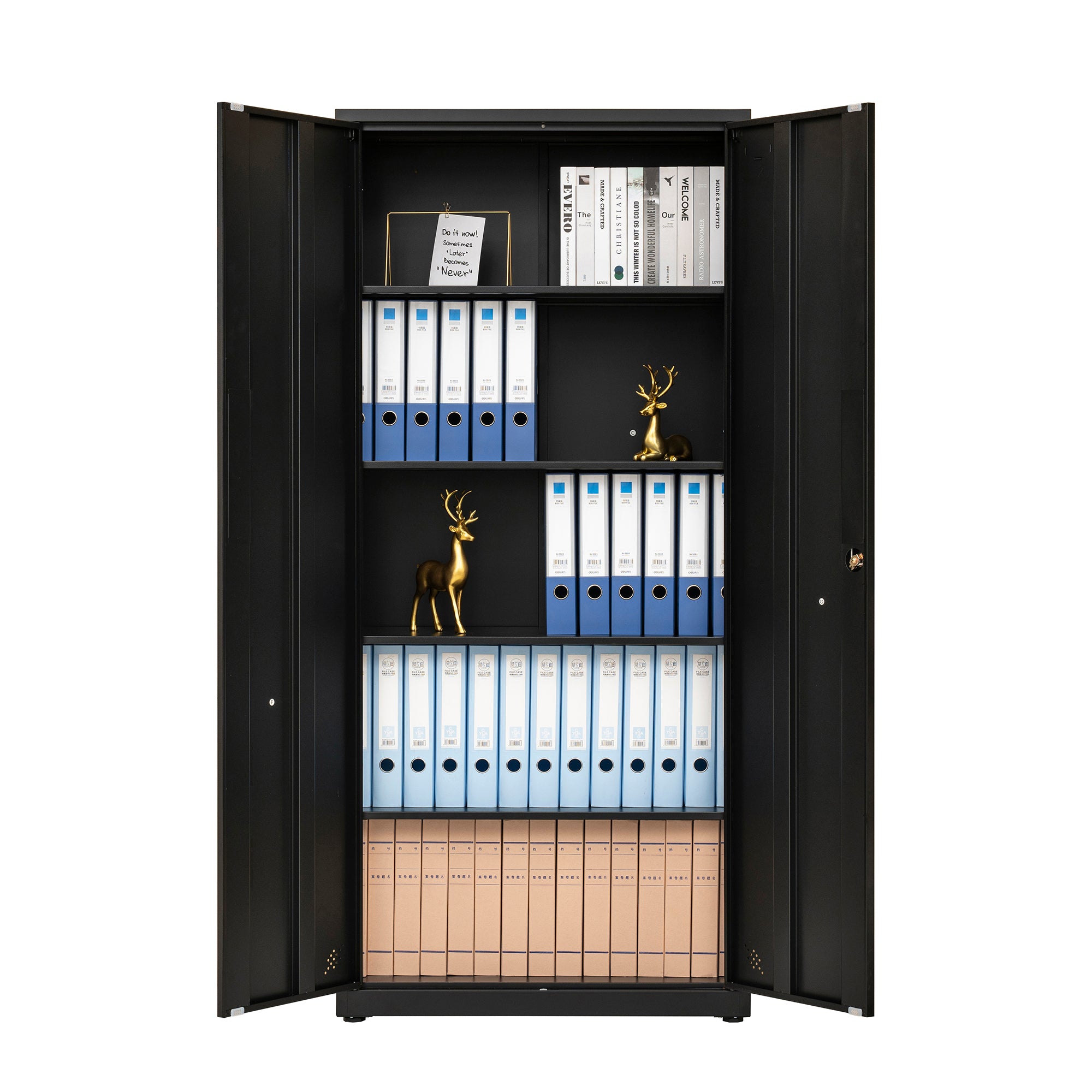 High Storage Cabinet with 2 Doors and 4 Partitions to Separate 5 Storage Spaces, Home/ Office Design - Grand Goldman
