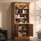 83.4'Tall Modern Bookshelf with Doors, Farmhouse Bookcase with 3-Tier Adjustable Shelves, Display Shelves with LED Light,Larg