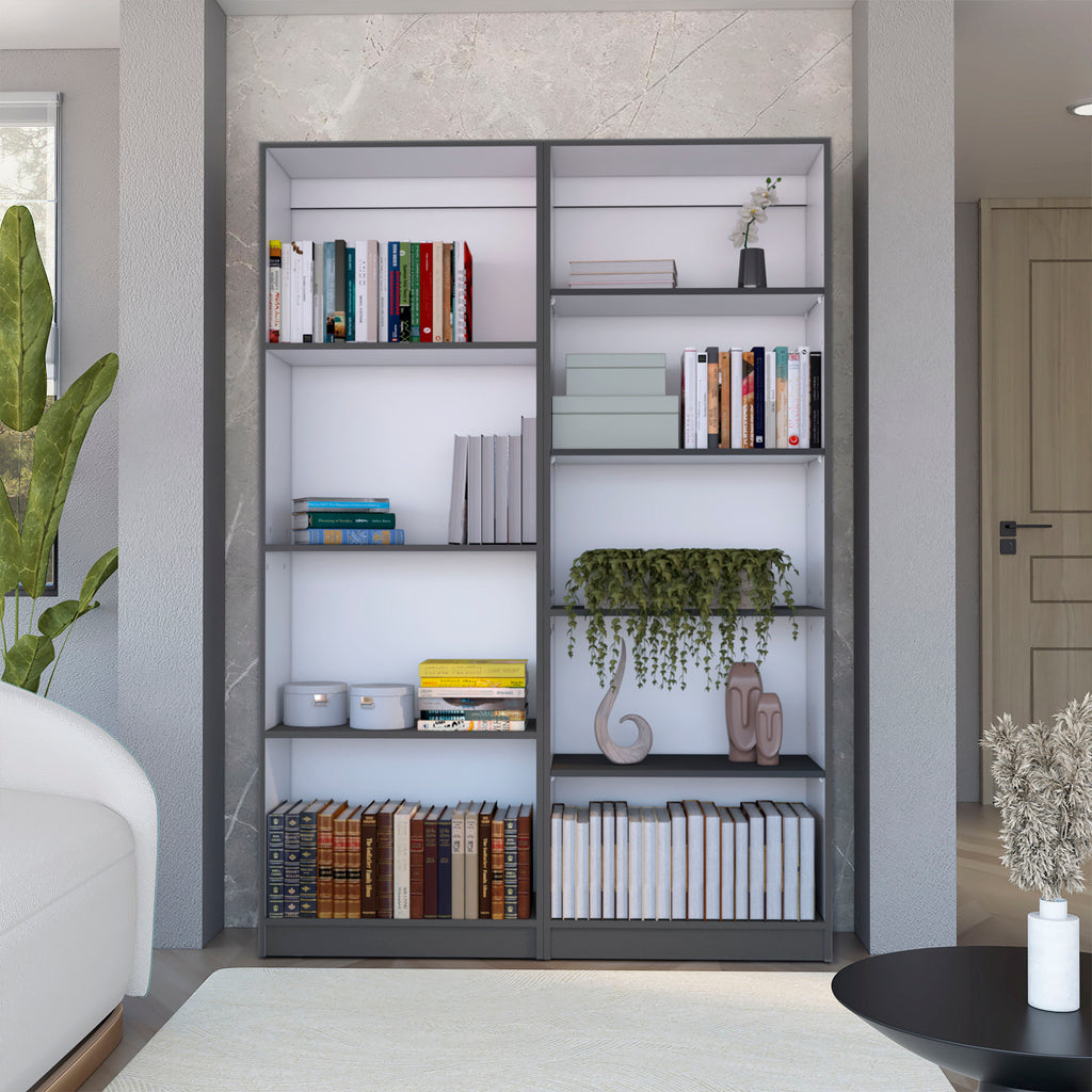 2 Piece Bookcase Living Room Set,  Storage Cabinet, 49' Wide and 9 Shelves Matt Gray / White | Premium Home Decor - Grand Gol
