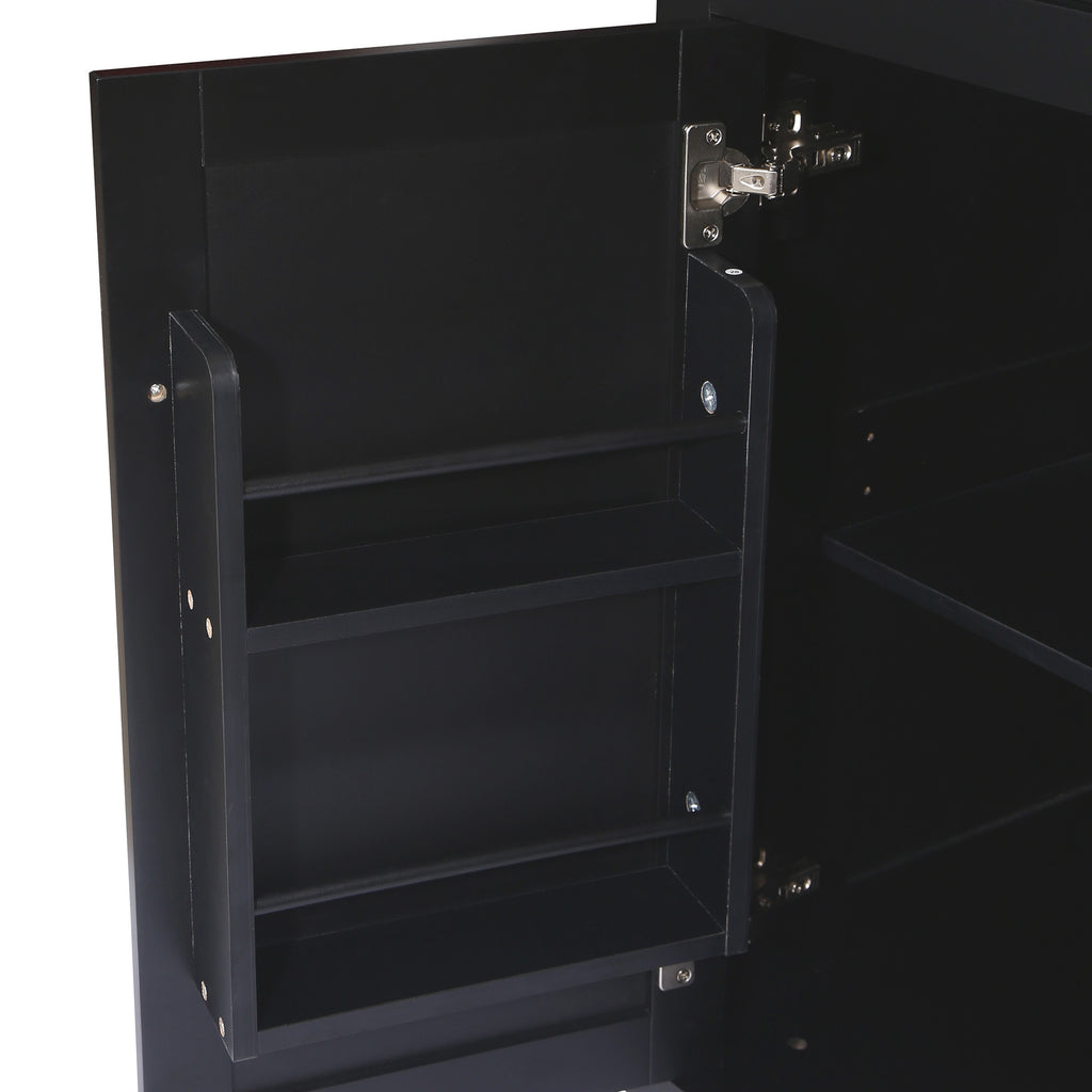 Kitchen Cart with Rubber wood Drop-Leaf Countertop ,Cabinet door internal storage racks,Kitchen Island on 5 Wheels with Storage Cabinet and 3 Drawers for Dinning Room, Black - Grand Goldman Shop