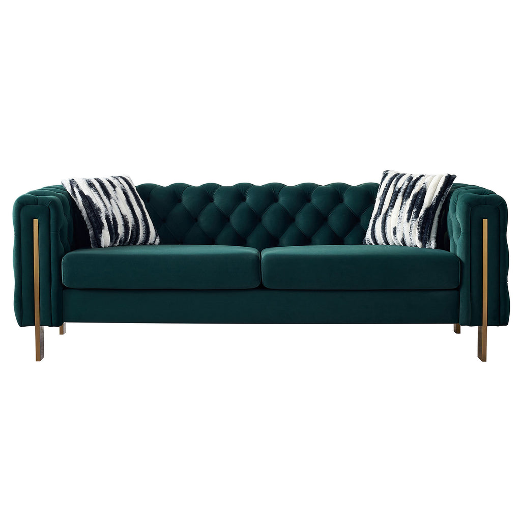Chesterfield Modern Tufted Velvet Living Room Sofa, 84.25''W Couch,Green - Grand Goldman Shop