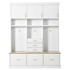 75'' H Entryway Hall Tree with Bench and Storage, 5-in-1 Modern Hall Tree with Coat Rack, 6 Drawers, 3 Cabinets and 3-Tier Top Storage for Hallway, Entryway, Living Room, Mudroom - Grand Goldman Shop