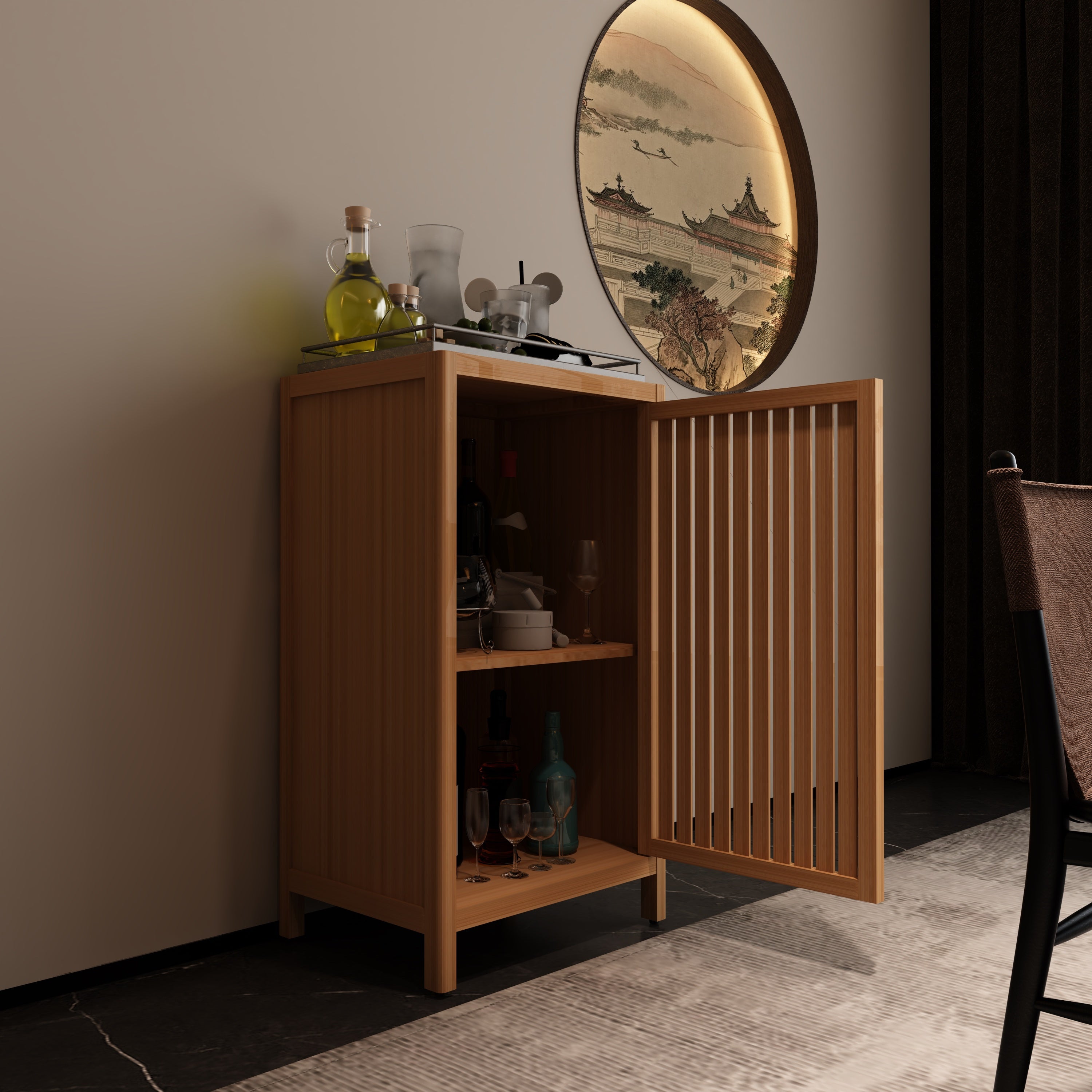 Natural Bamboo Freestanding Storage Cabinet with Door and Shelf for Bathroom, Living Room, Kitchen - Grand Goldman Shop