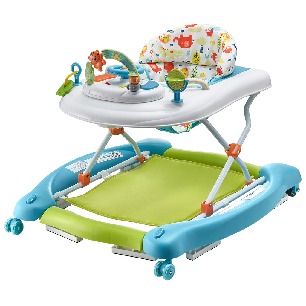 4-in-1 Baby Walker, Foldable Baby Activity Center on Wheels, 3 Adjustable Height, Music & Toys Tray, Learning-Seated,Walk-Beh