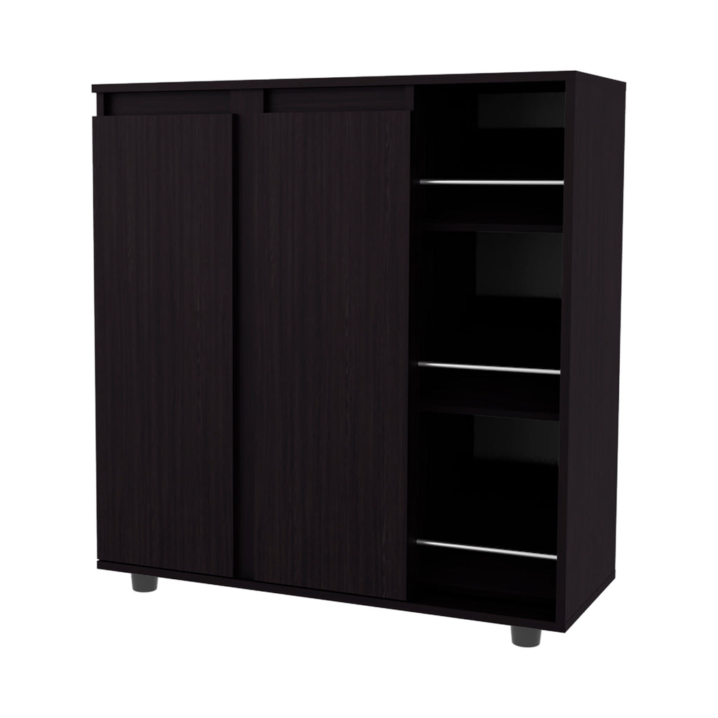 Gitano Shoe Storage Cabinet, 2 Doors, 8  Enclosed Shelves, 3 Open Side Shelves, Freestanding Design, Entryway or Bedroom Use, Wenge - Grand Goldman Shop