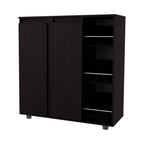 Gitano Shoe Storage Cabinet, 2 Doors, 8  Enclosed Shelves, 3 Open Side Shelves, Freestanding Design, Entryway or Bedroom Use, Wenge - Grand Goldman Shop