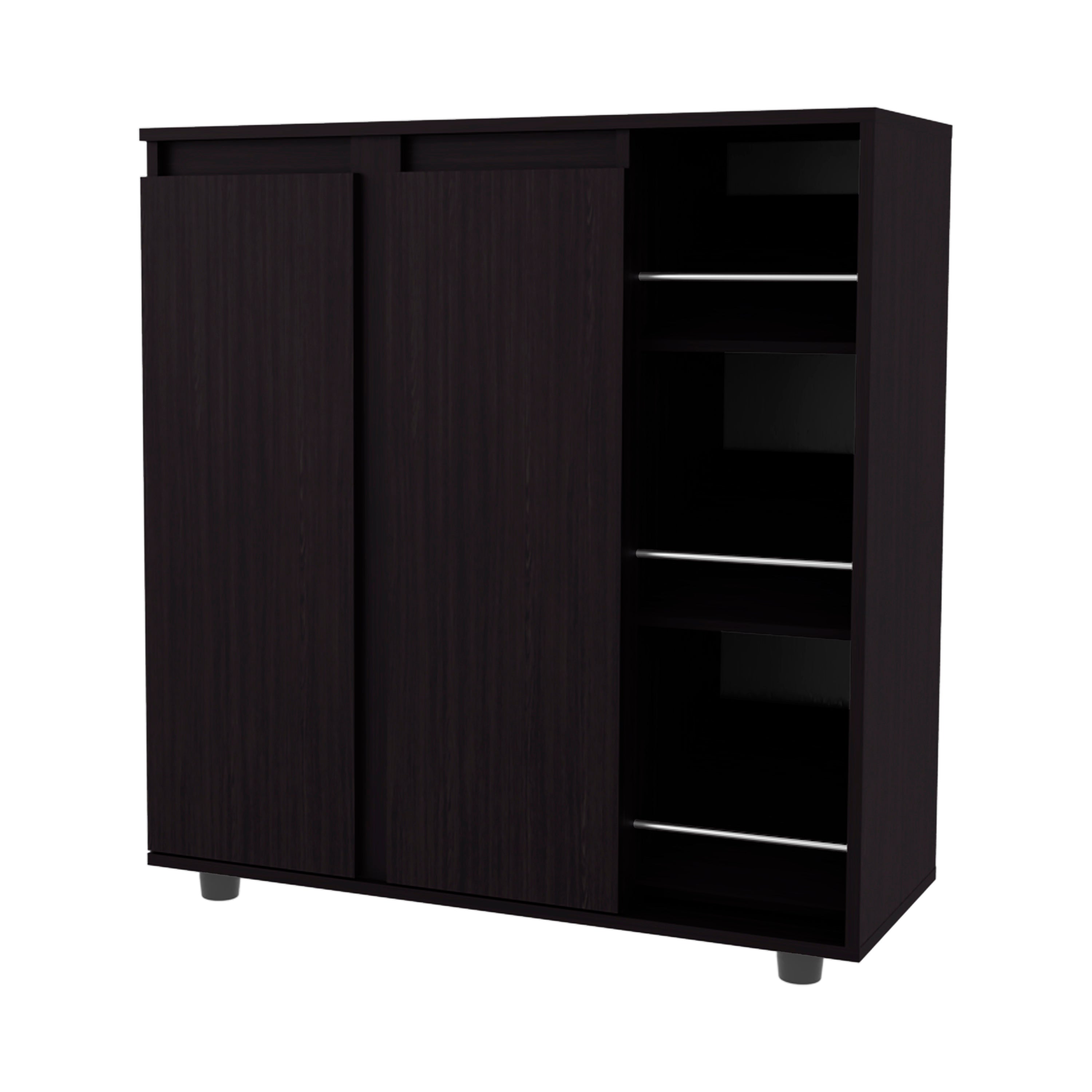 Gitano Shoe Storage Cabinet, 2 Doors, 8  Enclosed Shelves, 3 Open Side Shelves, Freestanding Design, Entryway or Bedroom Use, Wenge - Grand Goldman Shop