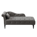 Aijia 60.6' Velvet Chaise Lounge Buttons Tufted Nailhead Trimmed Solid Wood Legs with 1 Pillow,Grey  (Left Arm Design as Shown in the Picture) - Grand Goldman Shop