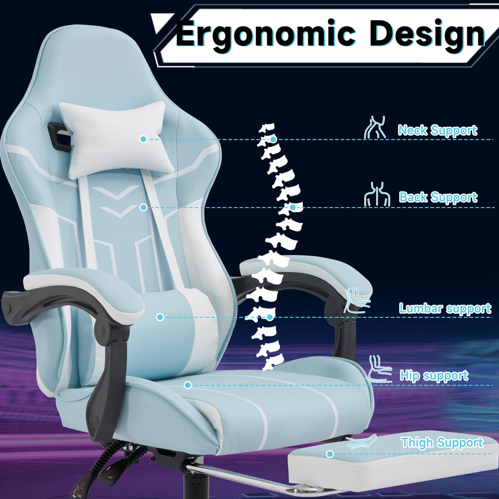 Gaming chair, Computer Chair Ergonomic Chair with Footrest Office Chair Ergonomic Computer Chair with Lumbar Backrest Bluewhi