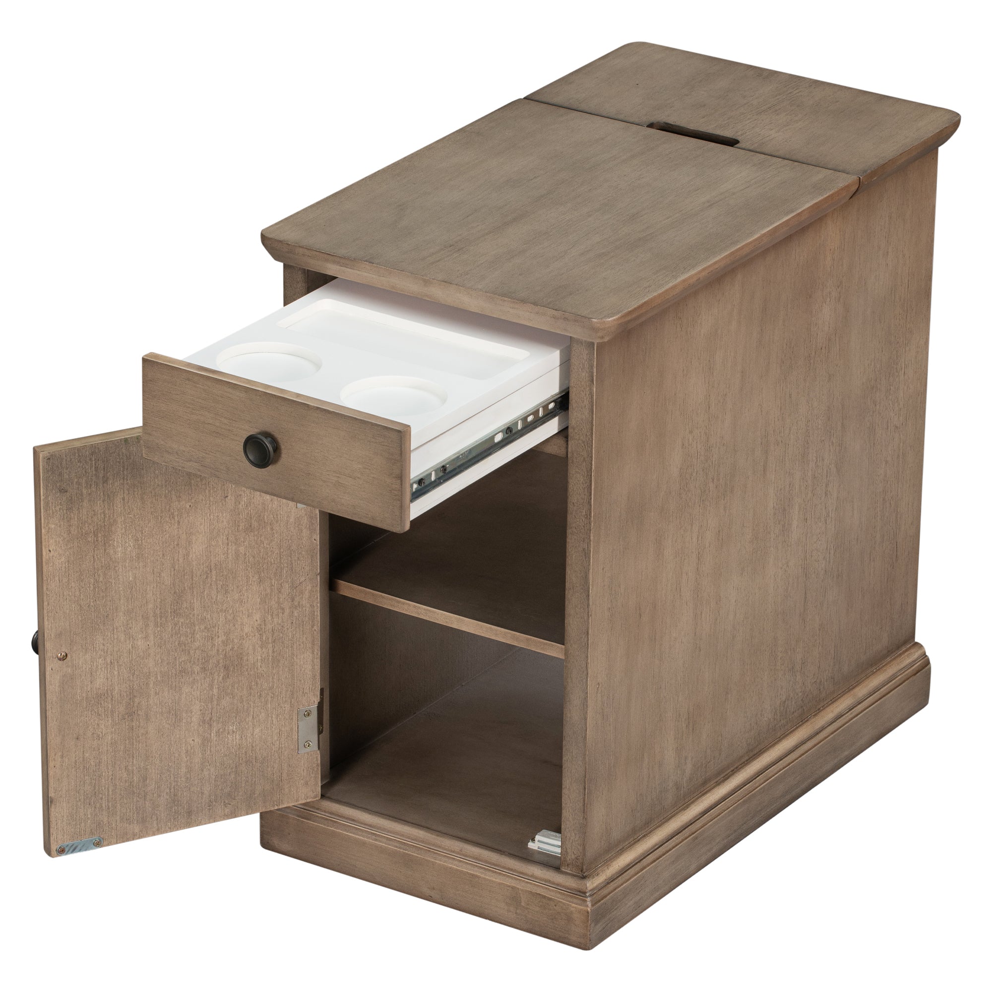 U-Can Classic Vintage Livingroom End Table Side Table with USB Ports and One Multifunctional Drawer with cup holders, Antique Brown (Old SKU: WF296294AAD) - Grand Goldman Shop
