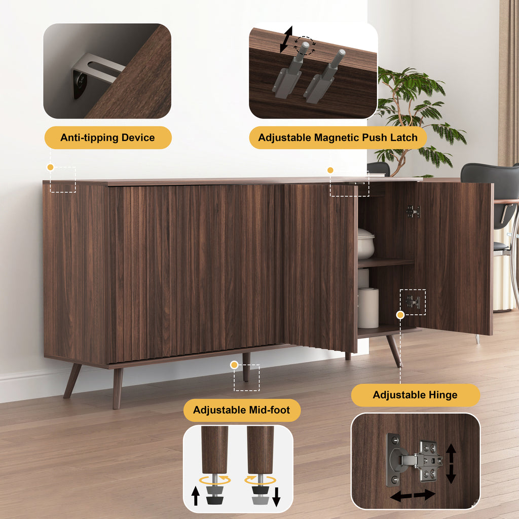 Sideboard Buffet Cabinet with Storage, Long Sideboard Storage Cabinet with 4 Doors, Wood Credenza Console Coffee Bar Cabinets with Adjustable Shelves for Living Room Kitchen Dining Room Walnut - Grand Goldman Shop