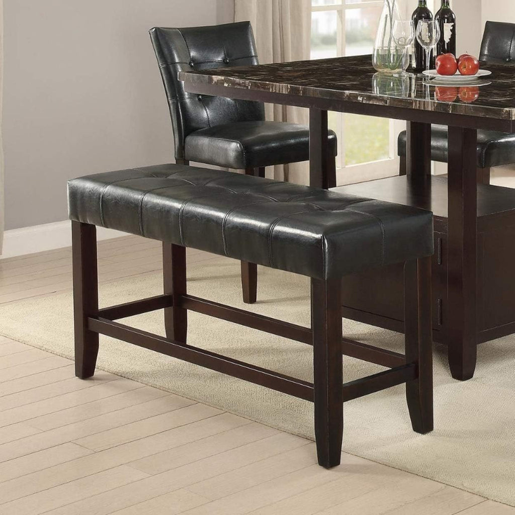 Counter Height 1pc Bench Dining Room Black Faux Leather Cushion Tufted Seat Wooden Base Comfort Seat Kitchen Dining - Grand Goldman Shop