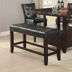 Counter Height 1pc Bench Dining Room Black Faux Leather Cushion Tufted Seat Wooden Base Comfort Seat Kitchen Dining - Grand Goldman Shop