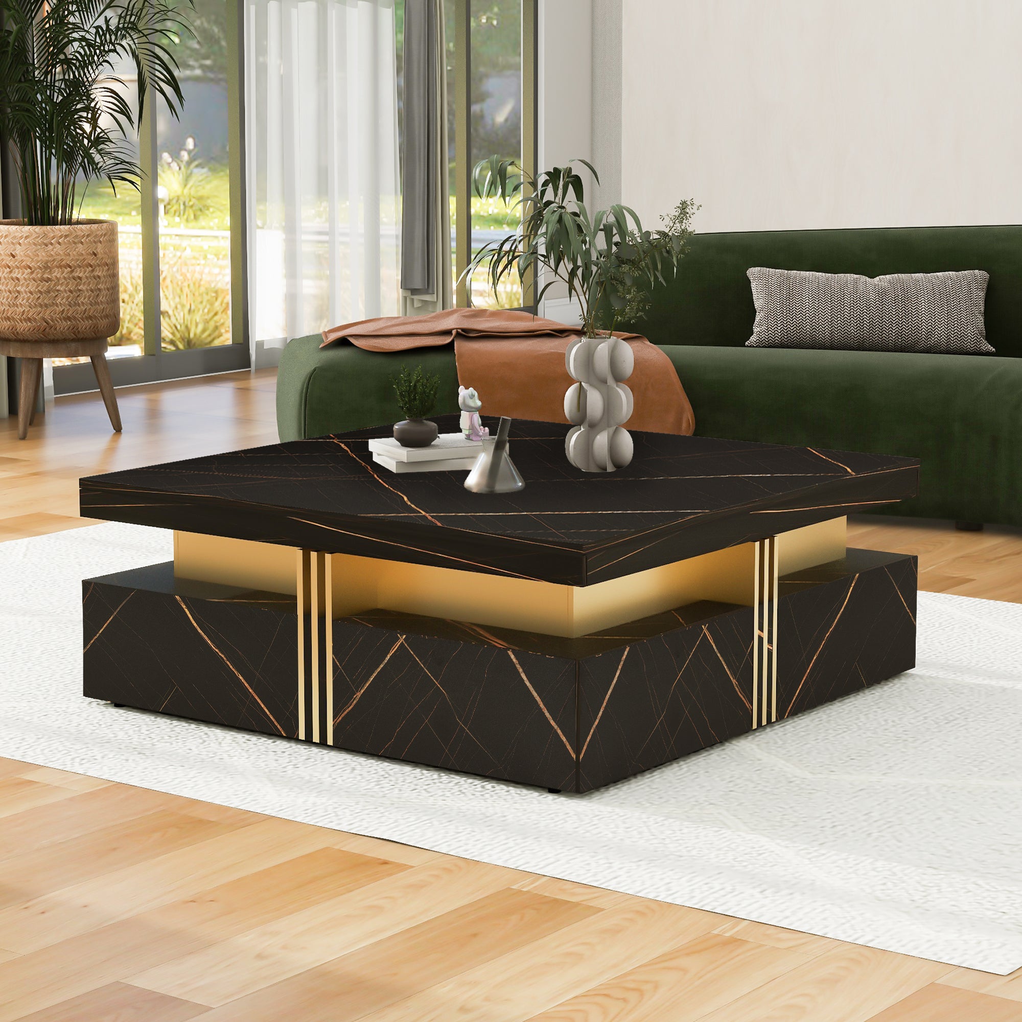 Modern Black Square Storage Coffee Table With 4 Drawers - Grand Goldman Shop