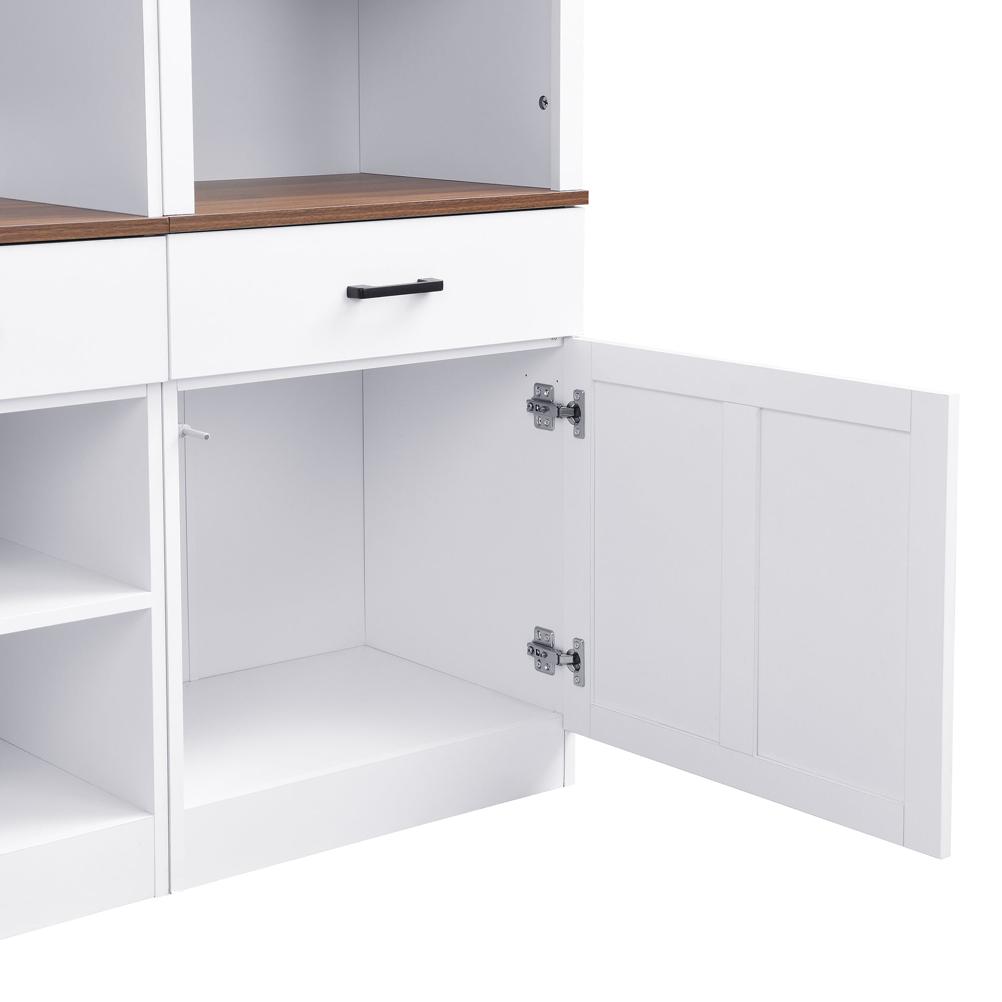 Farmhouse Entertainment Wall Unit with Bookshelf for TVs Up to 70', Walnut TV Stand with Adjustable Shelves, Mid-Century Media Console with Wine Rack for Living Room, White (NEW SKU: N721S000046K-2) - Grand Goldman Shop