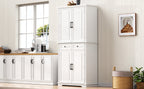 K&K 71' Tall Kitchen Pantry Cabinet with 3 Pull Out Cabinet Organizers, Farmhouse Embossed Texture Storage Cabinet with 6 Door Shelves, 2 Drawers, Freestanding Cupboard for Kitchen, Dining Room White - Grand Goldman Shop