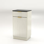 10-Gallon Woodgrain Tilt-Out Trash Can Cabinet Wooden Garbage Recycling Cabinet with Wave-Textured Hideaway Drawer&Pull-Out Bin-Multipurpose Kitchen/Bath Organizer in Antique White Finish - Grand Goldman Shop