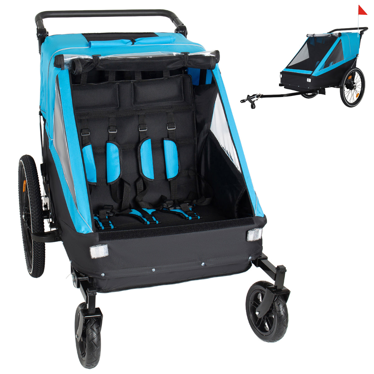 Stylish 2 in 1 Kids Bike Trailer and Stroller for 1 to 2 Children, Jogging Function, Foldable Compact Storage with Universal 