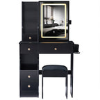 29.2' Small Size Drawer Desktop Vanity Table + Cushioned Stool, 2 AC+2 USB Power Station, Hair dryer bracket, Extra Large Touch Control Sliding LED Mirror, 3-color Switching, EPA, GCC, UL Certificate - Grand Goldman Shop