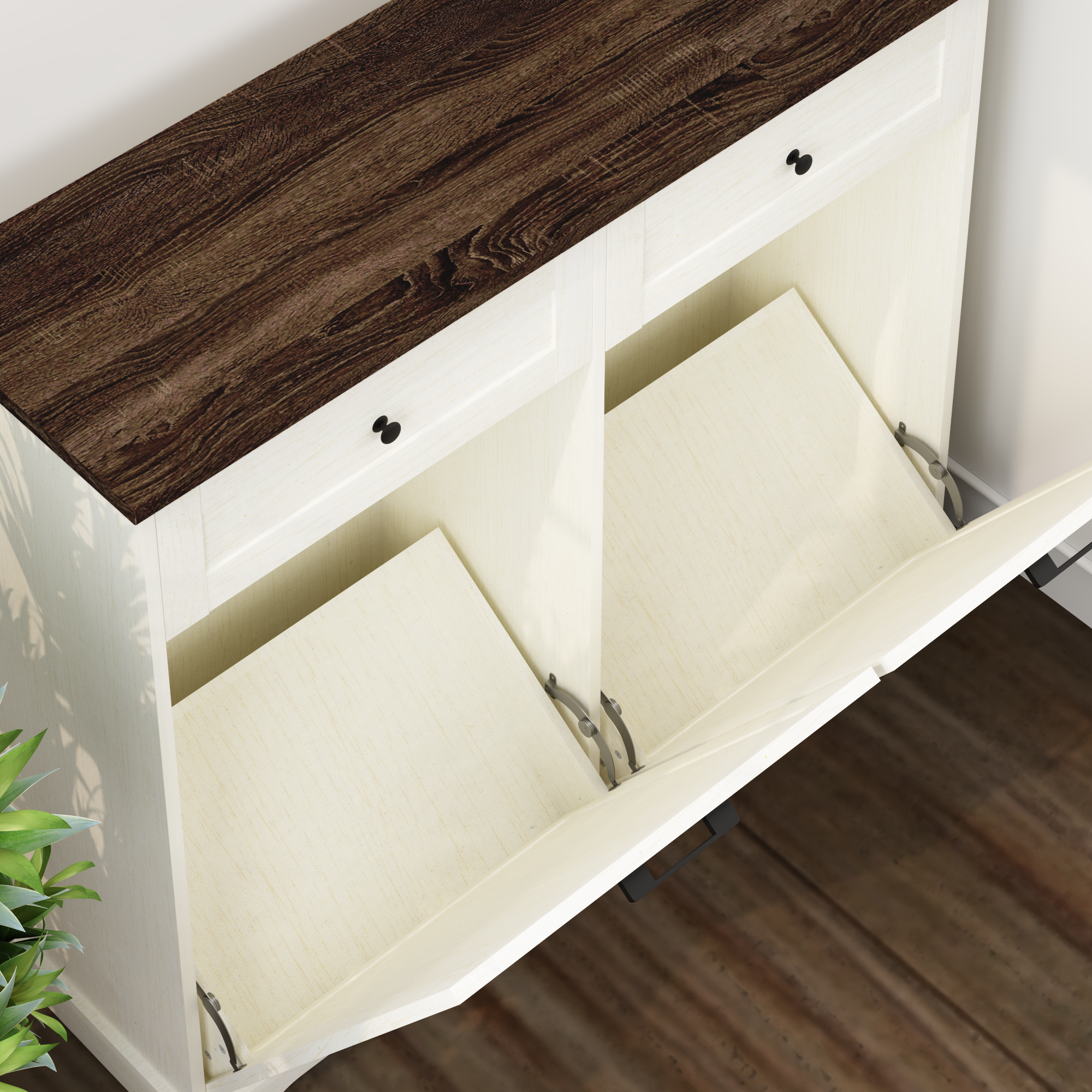20 Gallon Tilt Out Trash Cabinet Freestanding Trash Bin Cabinet Wood Garbage Recycling Cabinet with Drawer Pet Proof Trash Can Holder for Kitchen Living Room, Antique White (Not include trash can) - Grand Goldman Shop