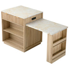 K&K 82.6' Fluted Kitchen Island with Extendable Dining Table for 4-6, Island Table for Kitchen with Power Outlet, Kitchen Table with Double-Side Storage, 2 Drawers 2 Side Open Shelves, Natural - Grand Goldman Shop