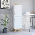 Pamplona Microwave Tall Cabinet Counter Surface, Top And Lower Double Doors Cabinets -Light Oak / White - Grand Goldman