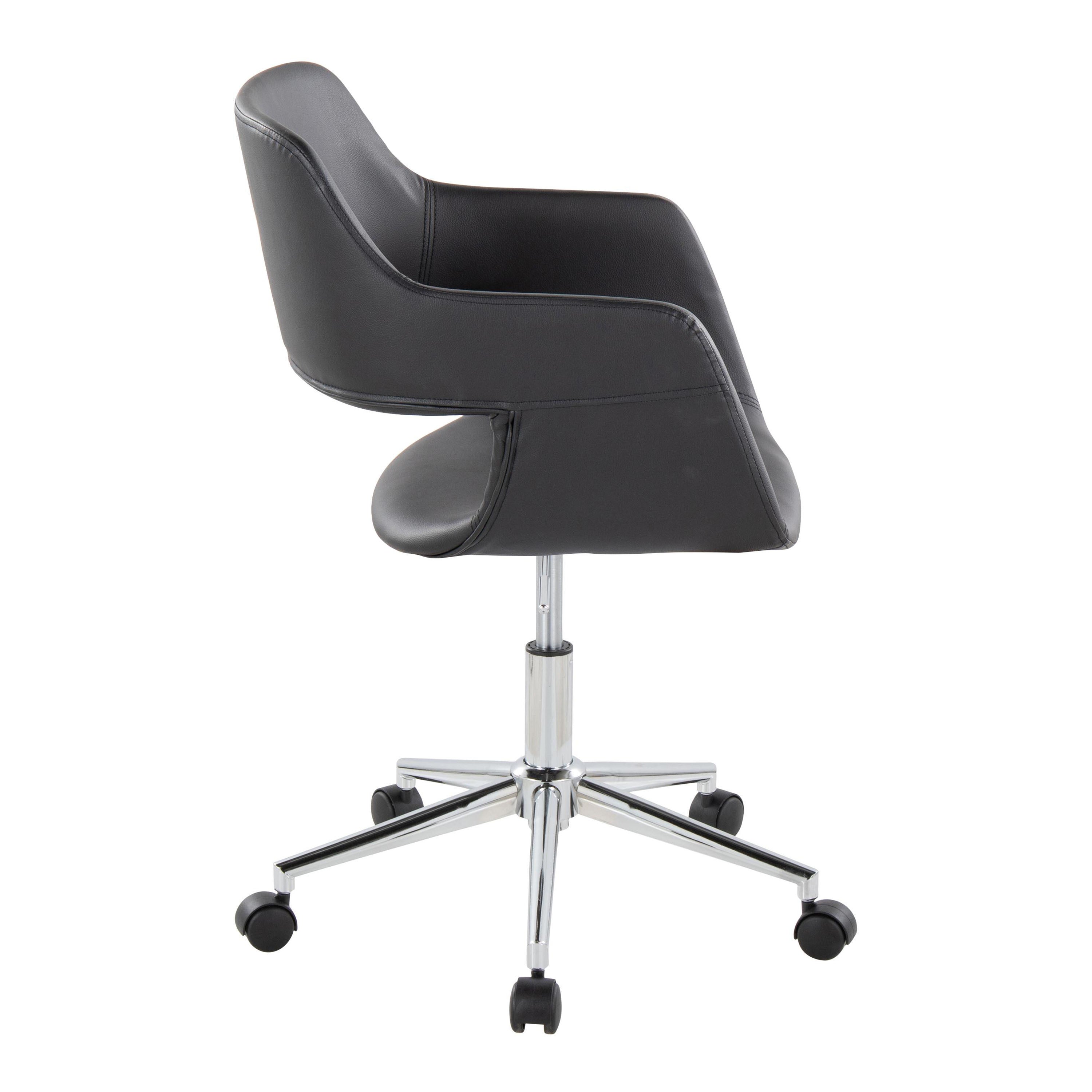 Contemporary Task Chair in Chrome Metal and Black Faux Leather | Premium Home Decor - Grand Goldman