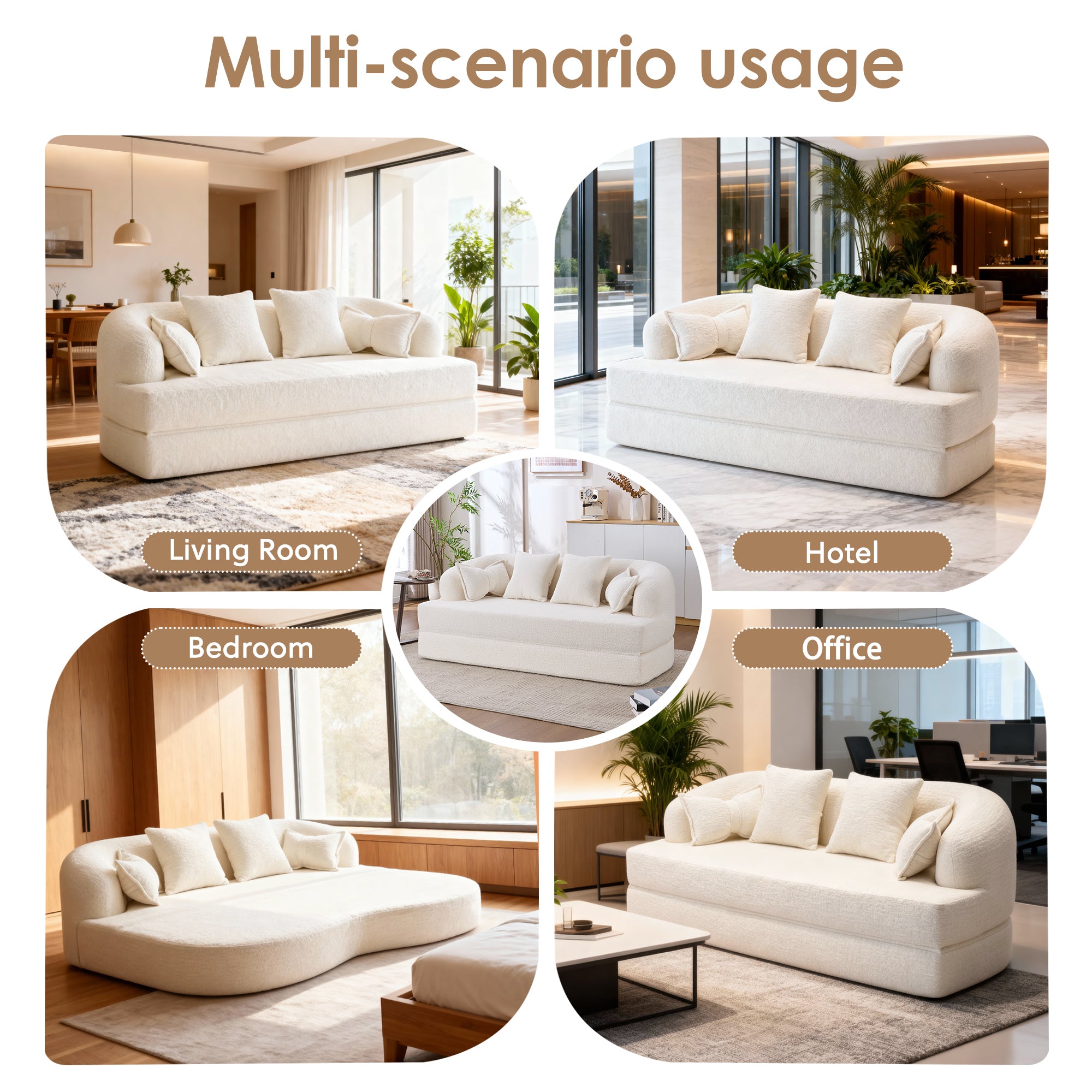 2-in-1 Foldable Sofa Bed,70 Inch Folding Boneless Couch Convertible Compressed Sleeper Sofabed, 4 Pillows for Living Room Apartment, Milk White - Grand Goldman Shop