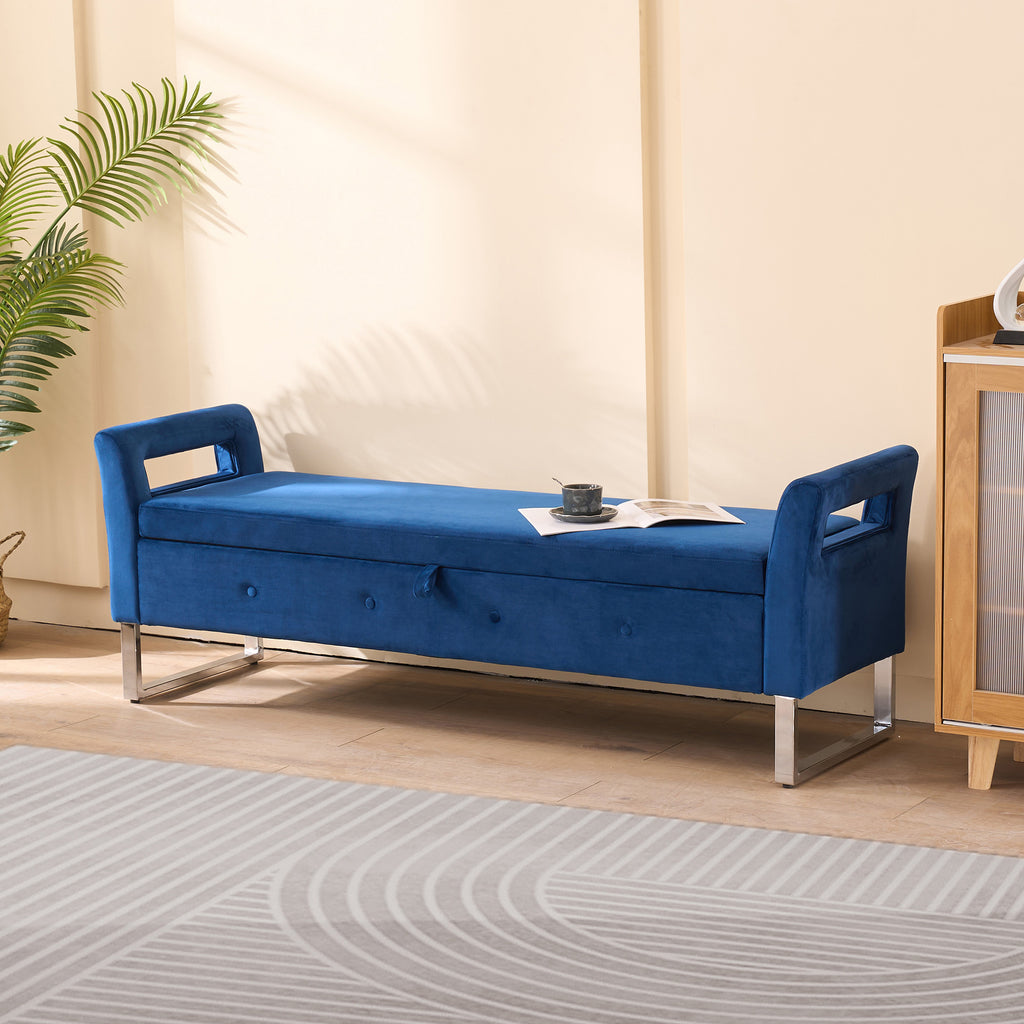 67.91' Wide Storage Soft Ottoman Bench with Armrests,Footrest Bed End Stool for Living Room, Dorm, Entryway and Bedroom, Navy - Grand Goldman Shop