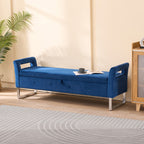 67.91' Wide Storage Soft Ottoman Bench with Armrests,Footrest Bed End Stool for Living Room, Dorm, Entryway and Bedroom, Navy - Grand Goldman Shop