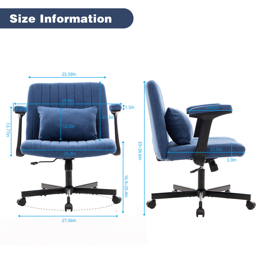 Modern Linen Blue Criss Cross Armrest Office Chair with Foldable Design, Soft Velvet Fabric, 36.6-Inch Height | Premium Home 