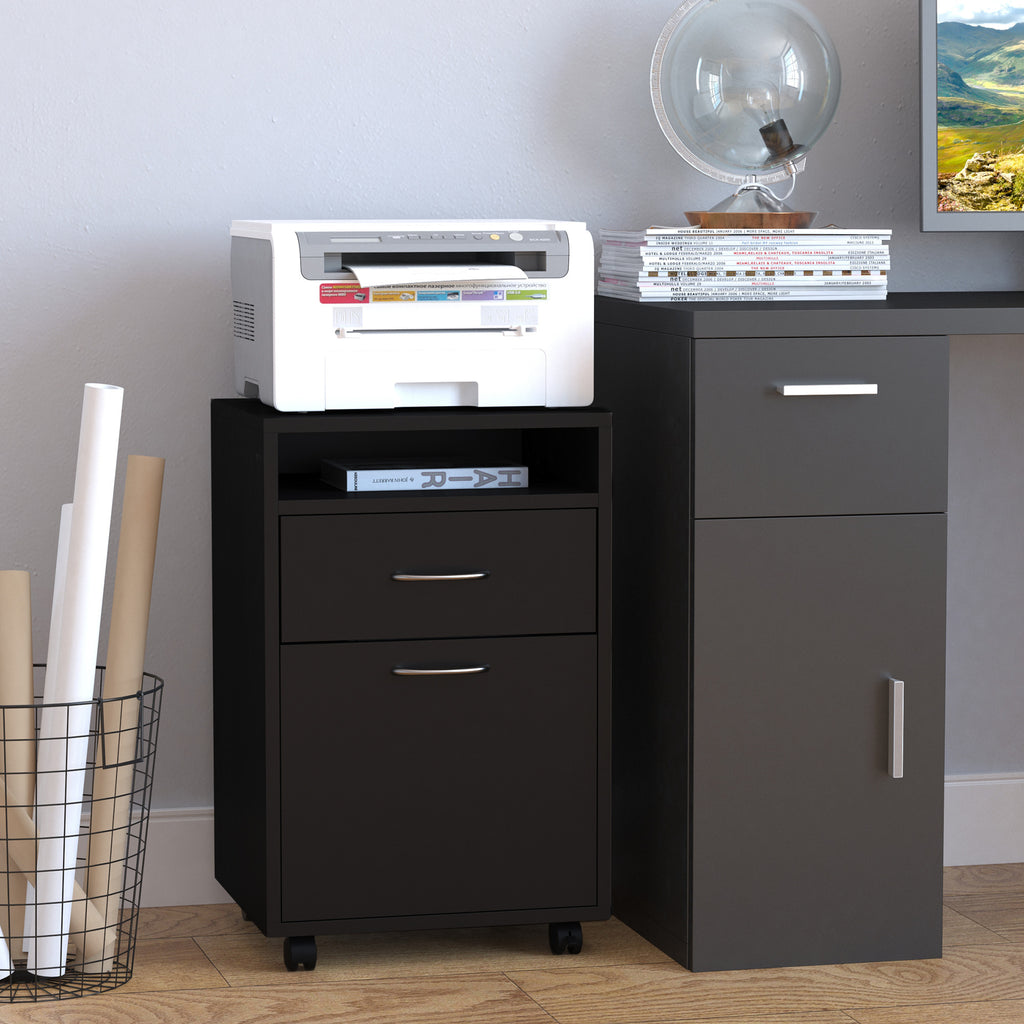 Mobile Storage Cabinet Organizer with Drawer and Cabinet, Printer Stand with Castors, Black - Grand Goldman