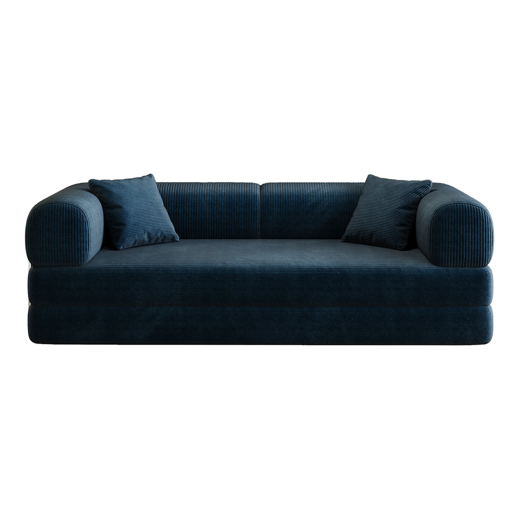 78.8' Compression Sofa,Convertible Floor Sofa Bed-with Pillow Back Support Armrest,Comfy Futon Couch Sleeper Bed,Loveseats Boneless Modular Sectional Sofa,Corduroy fabric,for Living Room,Bedroom,Blue - Grand Goldman Shop