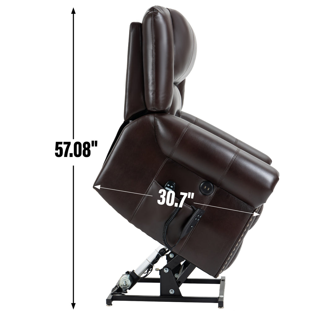 Power Lift Recliner Chair Heat Massage Dual Motor Infinite Position Up to 350 LBS, Faux Leather, Heavy Duty Motion Mechanism with USB Ports, Brown - Grand Goldman Shop