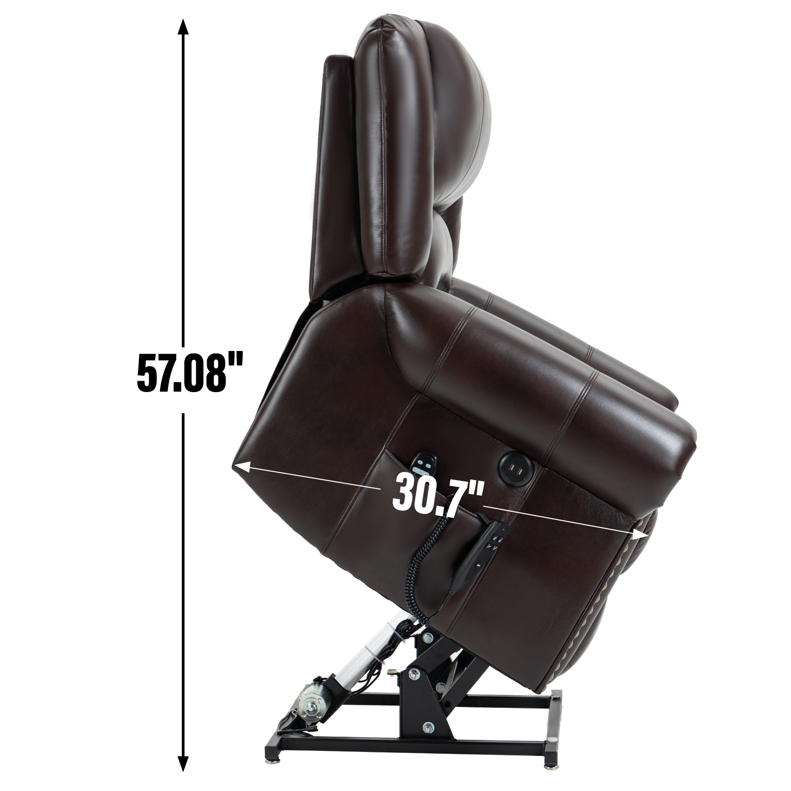 Power Lift Recliner Chair Heat Massage Dual Motor Infinite Position Up to 350 LBS, Faux Leather, Heavy Duty Motion Mechanism with USB Ports, Brown - Grand Goldman Shop