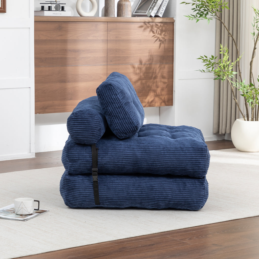 Folding Sofa Bed, Convertible Sleeper Chair with Pillow Foldable Mattress with Back Support, Portable Fold Out Chair Bed Comfy Floor Sofa Lounge for Living Room Bedroom, Dark Blue, Single - Grand Goldman Shop