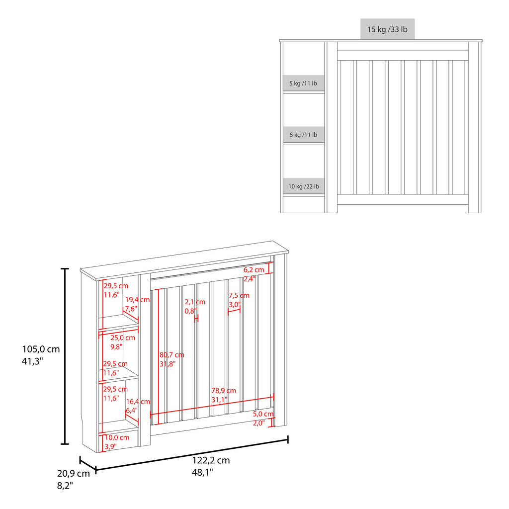 Radiator Cover Cabinet Joseph with Slatted Frame and 3 Shelves, Decorative Heater Cover, Modern Furniture Accent, Walnaut - Grand Goldman Shop
