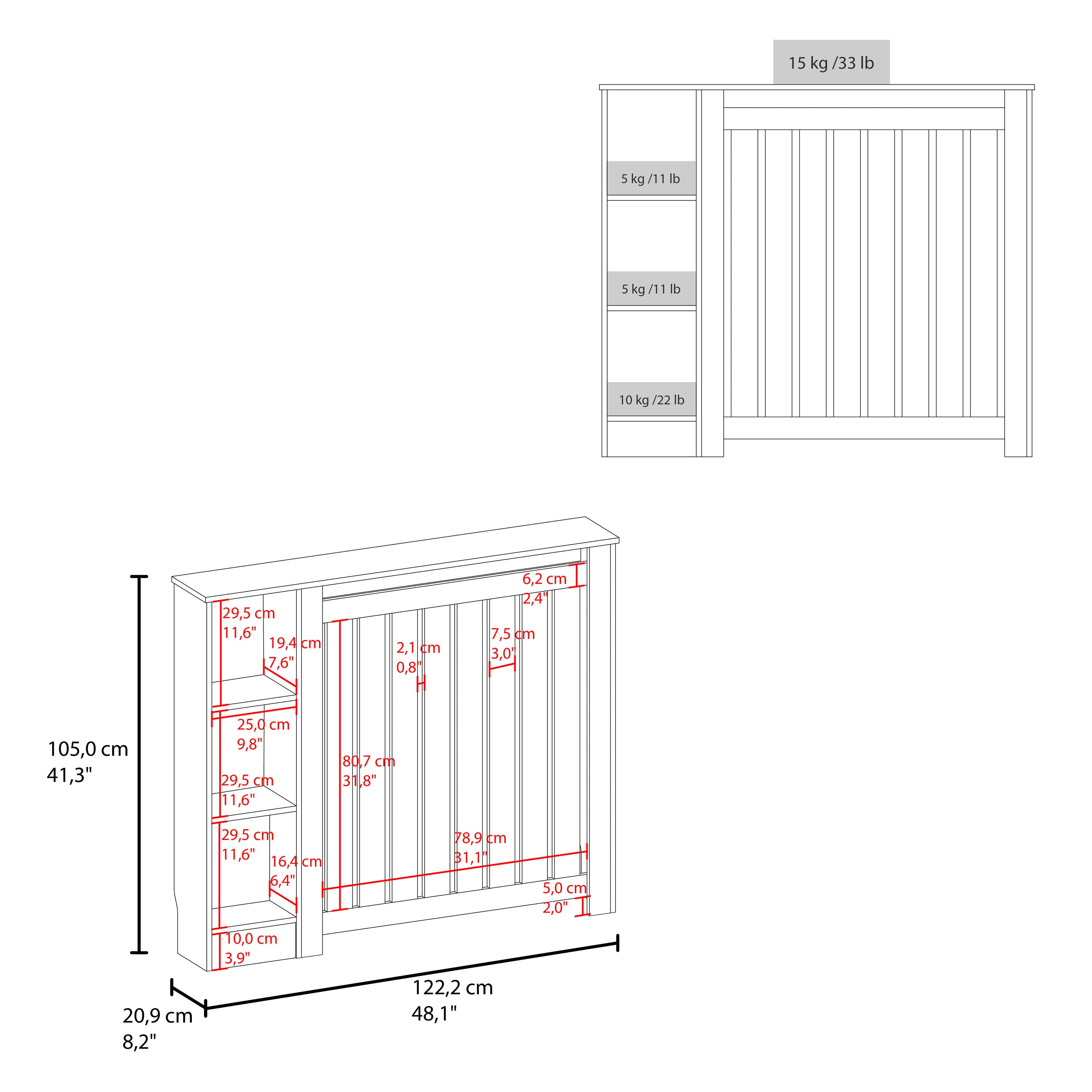 Radiator Cover Cabinet Joseph with Slatted Frame and 3 Shelves, Decorative Heater Cover, Modern Furniture Accent, Walnaut - Grand Goldman Shop