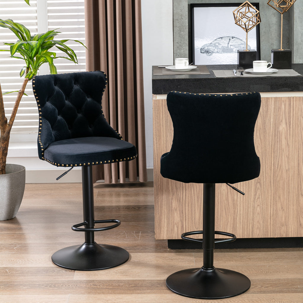 A&A Furniture,Swivel Velvet Barstools Adjusatble Seat Height from 25-33 Inch,17.7 inch base, Modern Upholstered Bar Stools with Backs Comfortable Tufted for Home Pub and Kitchen Island,Black,Set of 2 - Grand Goldman Shop