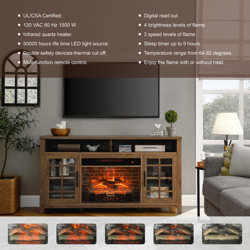 55 inch TV Media Stand with Electric Fireplace KD Inserts Heater,Reclaimed Barnwood Color - Grand Goldman Shop